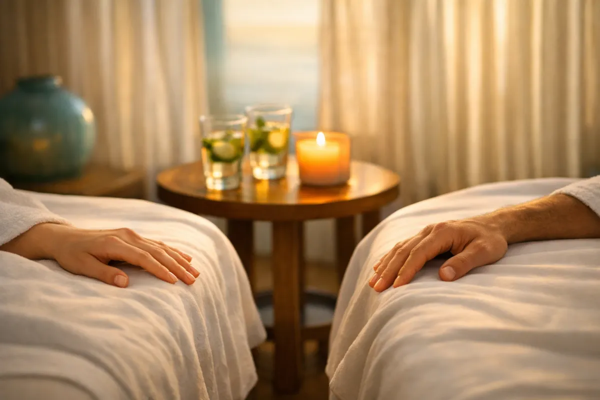 Side-by-side tables for a relaxing couples massage in Matawan NJ, offering a peaceful and tech-free date night.
