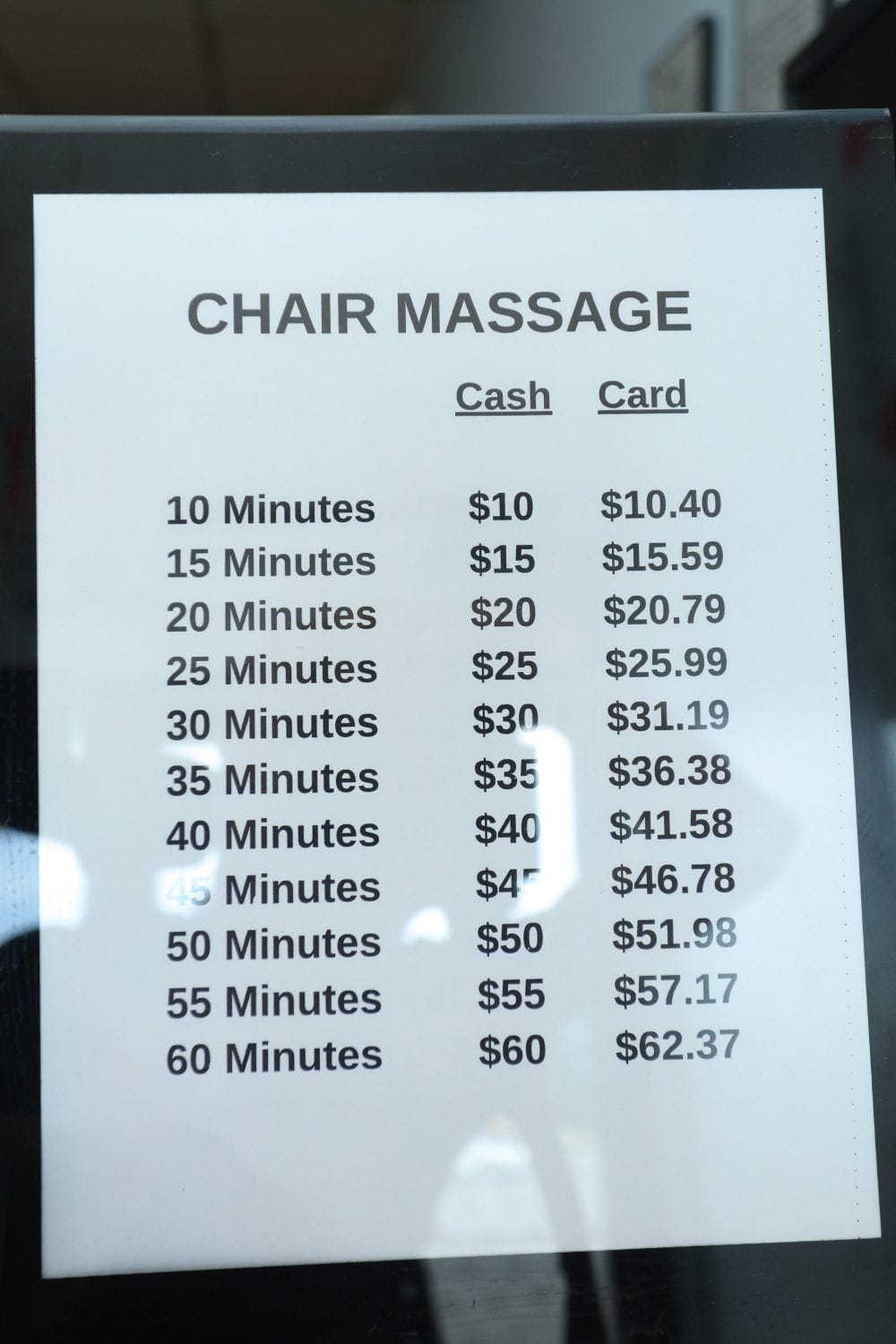 Paradise Massage Chair Massage Pricing