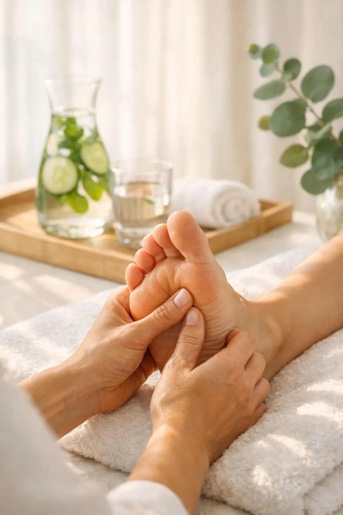 A therapist providing reflexology in Matawan NJ to help move metabolic waste and feel grounded.