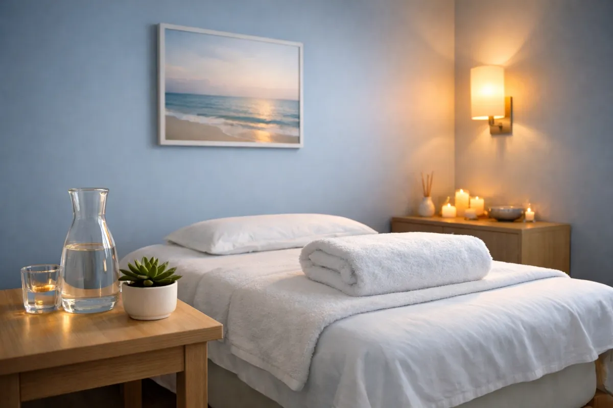 Serene private room for the best massage in Matawan, featuring professional spa decor and relaxing lighting.