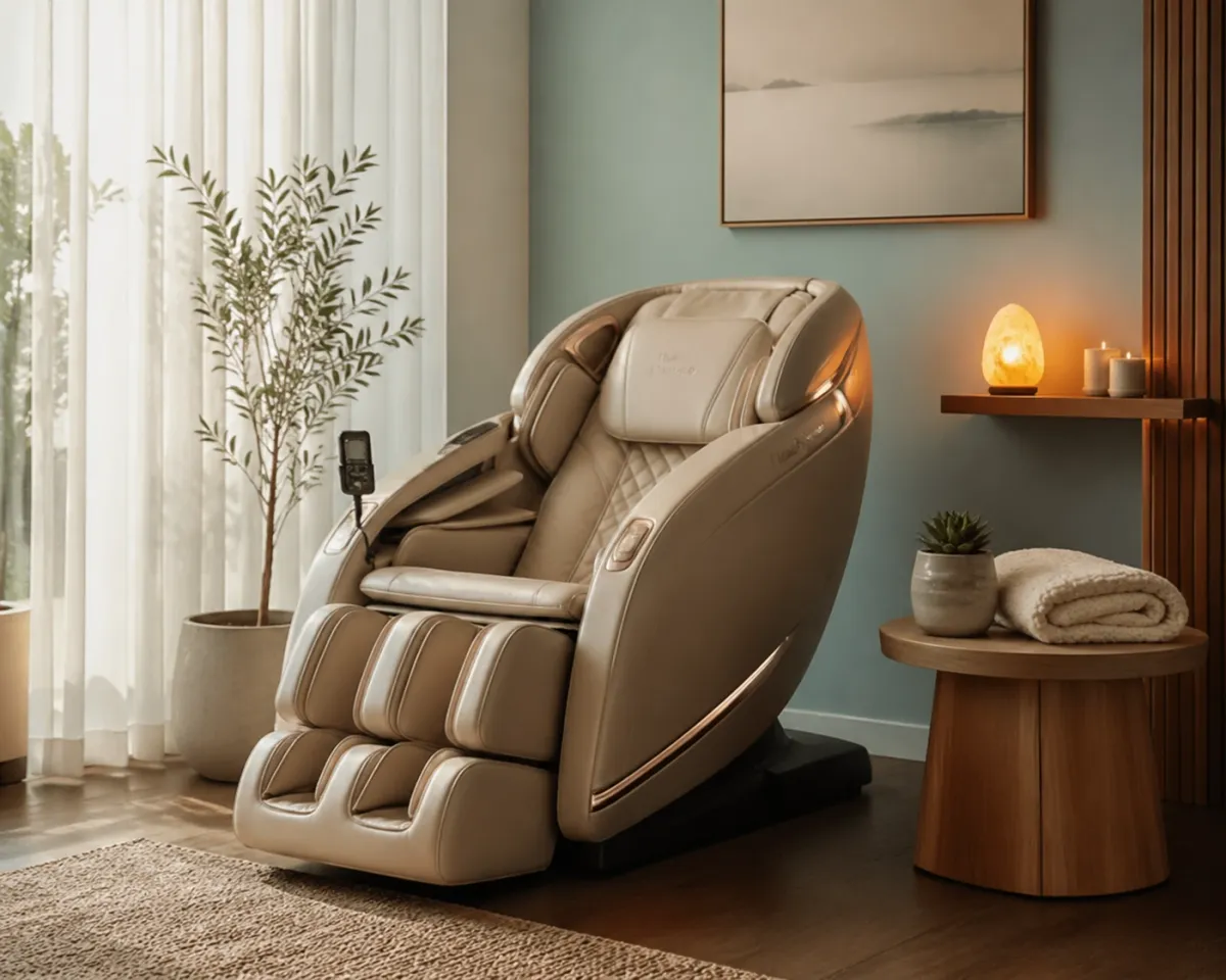 Ergonomic chair massage setup in a serene Matawan NJ spa for a quick workday reset.